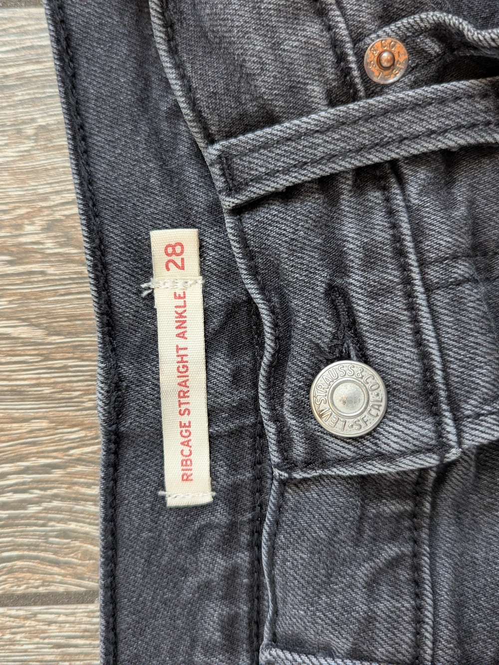 Levi's Ribcage Straight Ankle Size 28 Loom About Washed Grey Button Fly - Picture 7 of 11